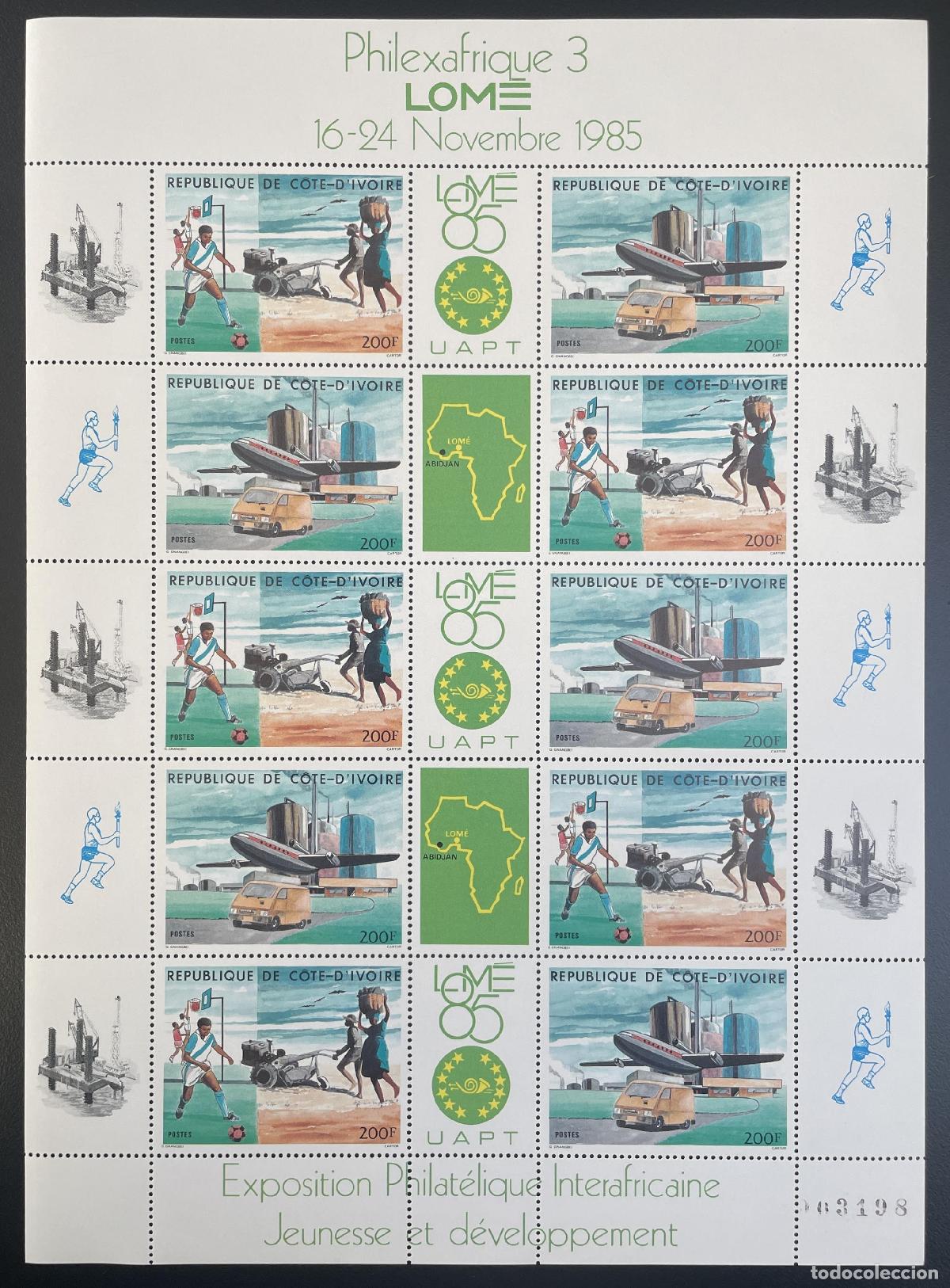 Sellos: Costa de Marfil 1985 YT 612A mesa Philexafrica Lom&eacute; avi&oacute;n f&uacute;tbol