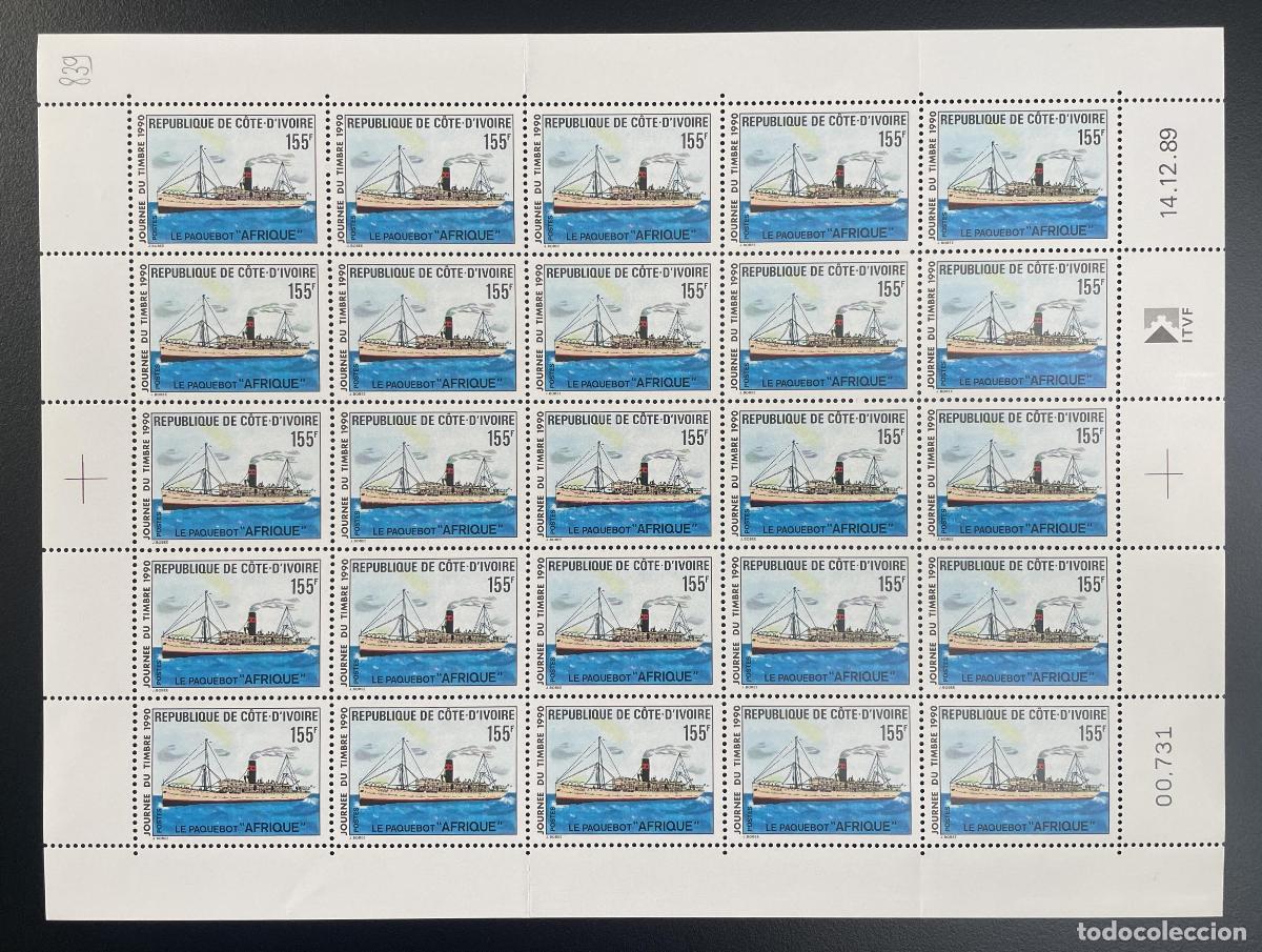 Sellos: Costa de Marfil 1990 YT 839 tabl&oacute;n transatl&aacute;ntico D&iacute;a del sello barcos &Aacute;frica