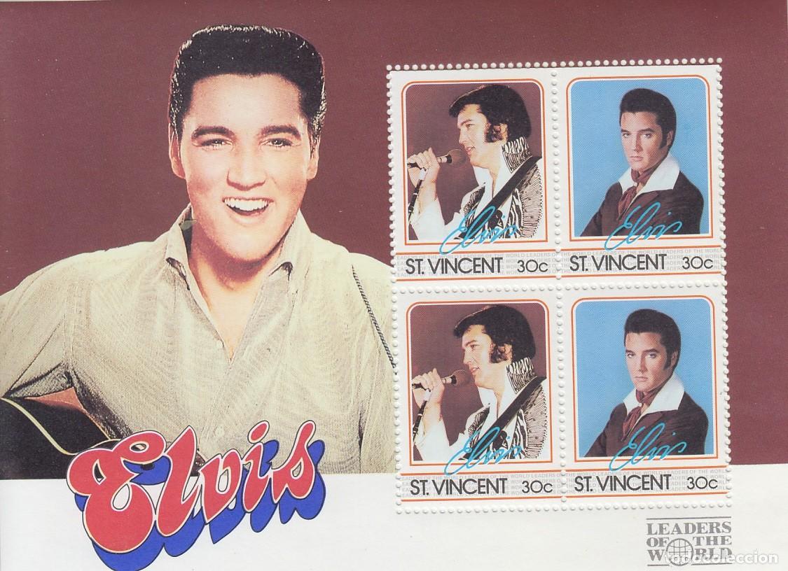 Sellos: ST. VINCENT 1985 SHEET MNH ELVIS PRESLEY SINGERS MUSIC CANTANTES MUSICA