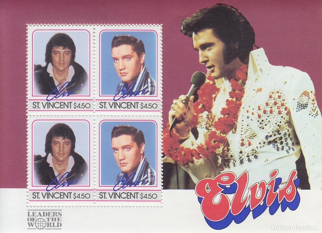 Sellos: ST. VINCENT 1985 SHEET MNH ELVIS PRESLEY SINGERS MUSIC CANTANTES MUSICA