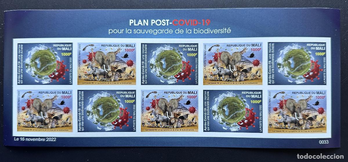 Sellos: Mali de mayo 2022. &iquest;Bl.? ND Wildlife COVID-19 biodiversidad p&aacute;jaro mono jirafa cebra.