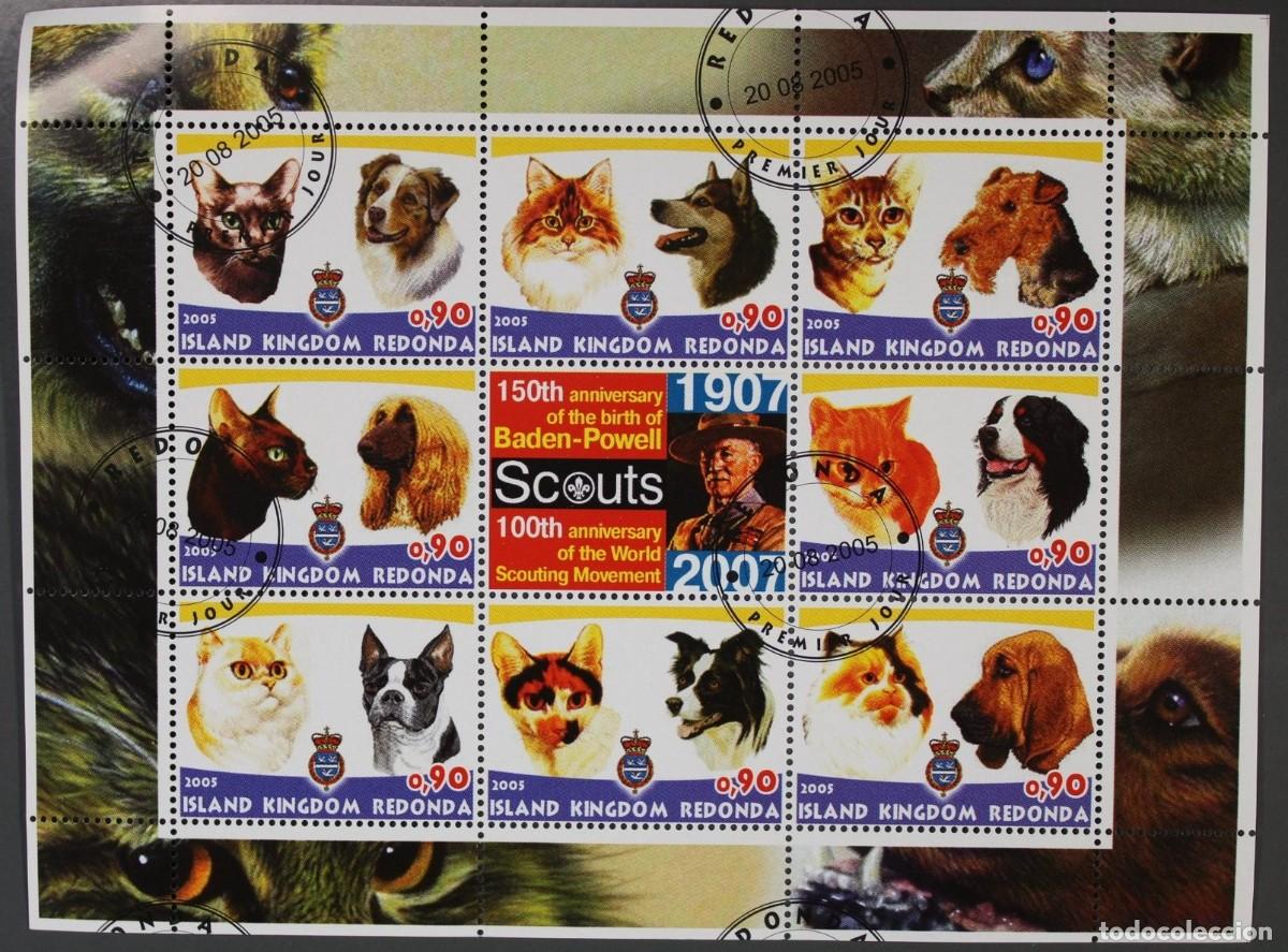 Sellos: REDONDA 2005 SHEET USED MNH BADEN POWELL SCOUTS PERROS CHIENS DOGS HUNDEN GATOS CHATS CATS KATZEN
