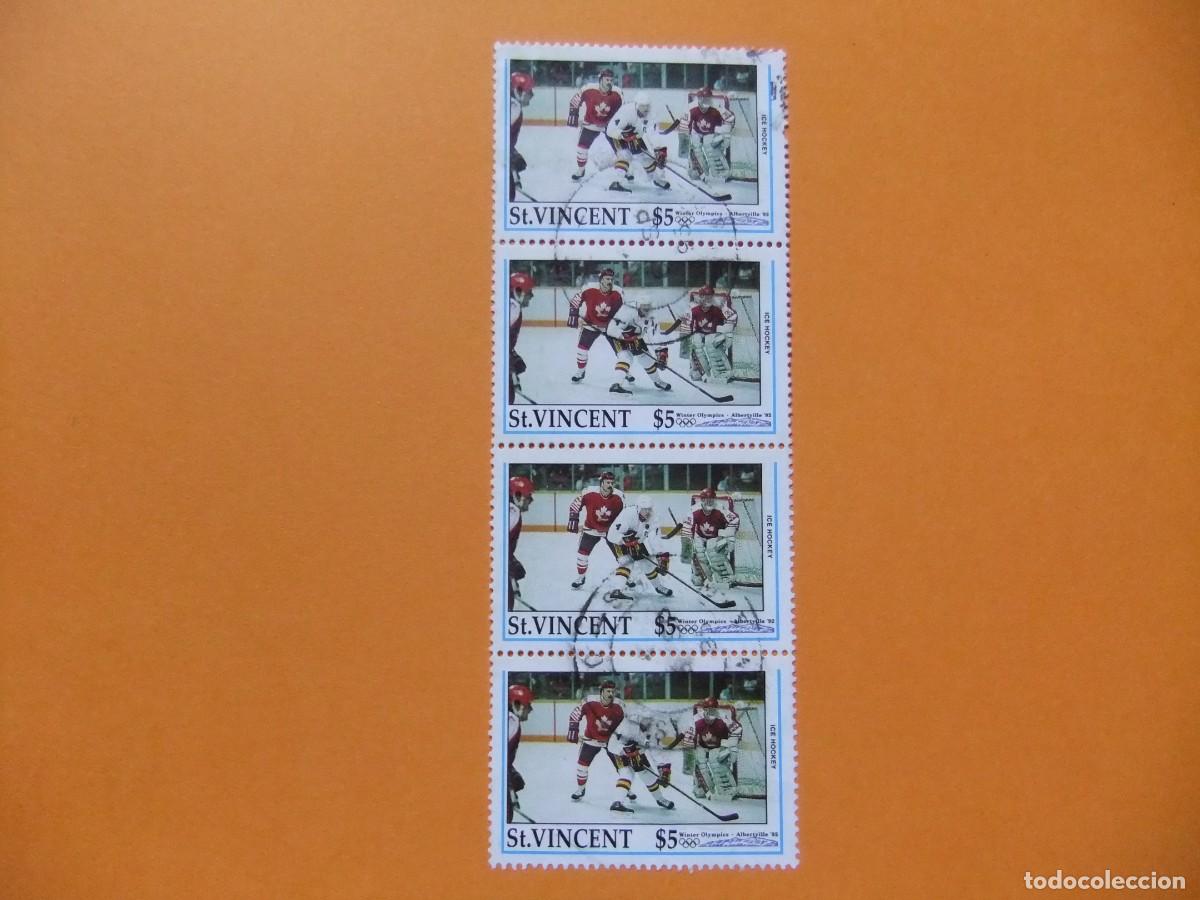 Sellos: 52 ST. VINCENT 1992 HOCKEY on ICE JOCKEY sobre HIELO / YVERT 1538 FU