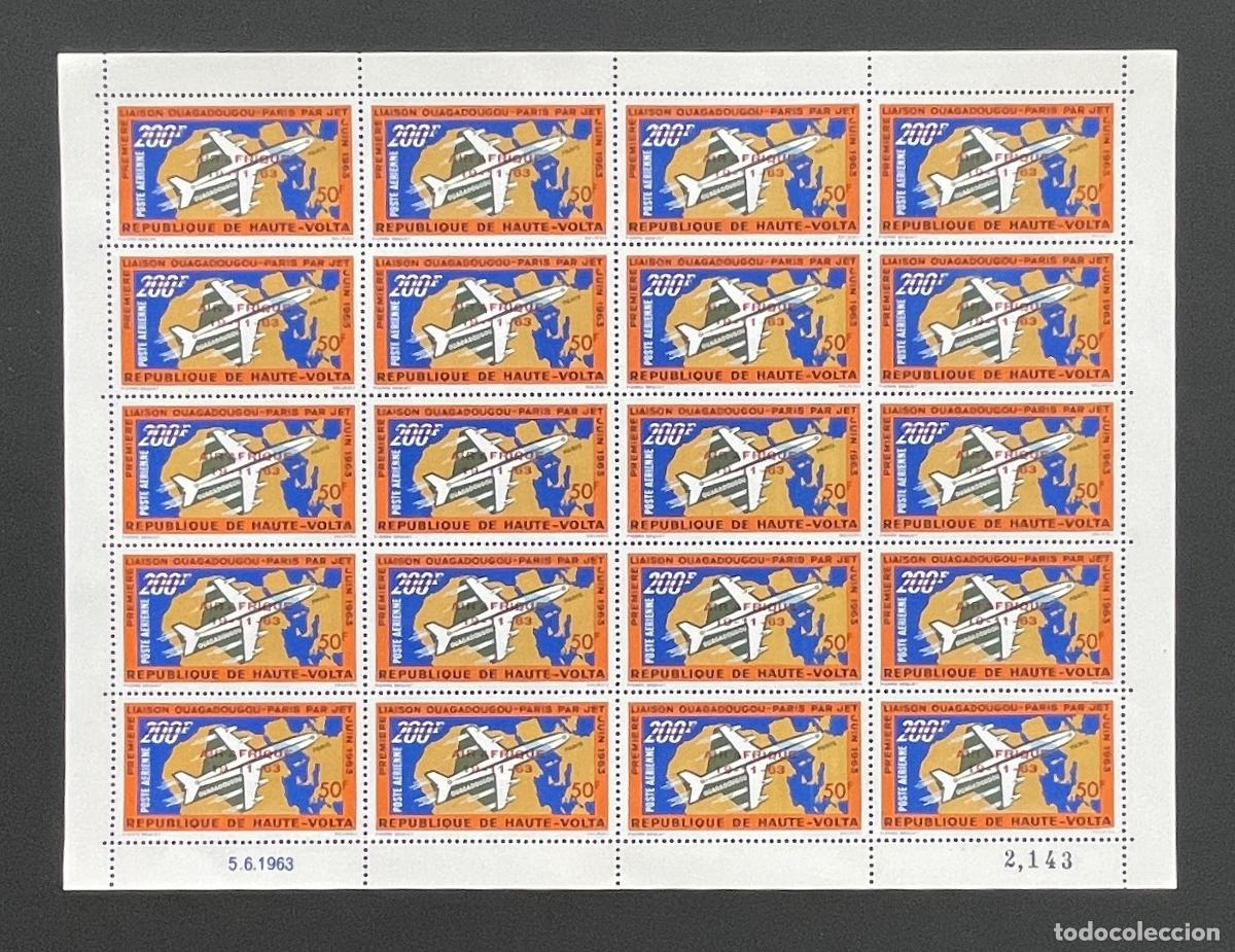 Stamps: Alto Volta 1963 YT PA 10 pliego sobrecargado avi&oacute;n enlace Uagadug&uacute; Par&iacute;s