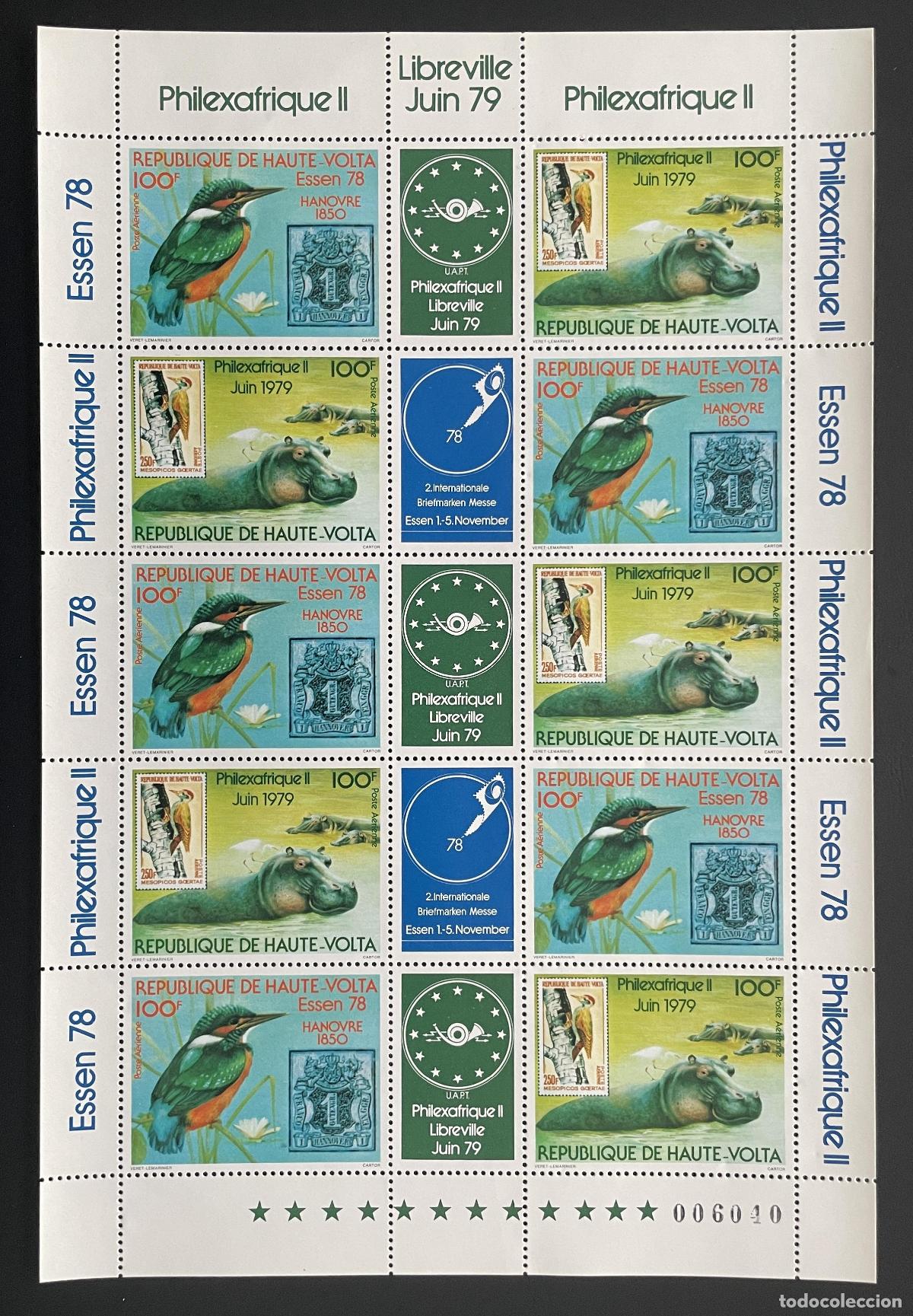 Sellos: Alto Volta 1978 YT PA 221A tabl&oacute;n Philexafrique II aves hipop&oacute;tamo