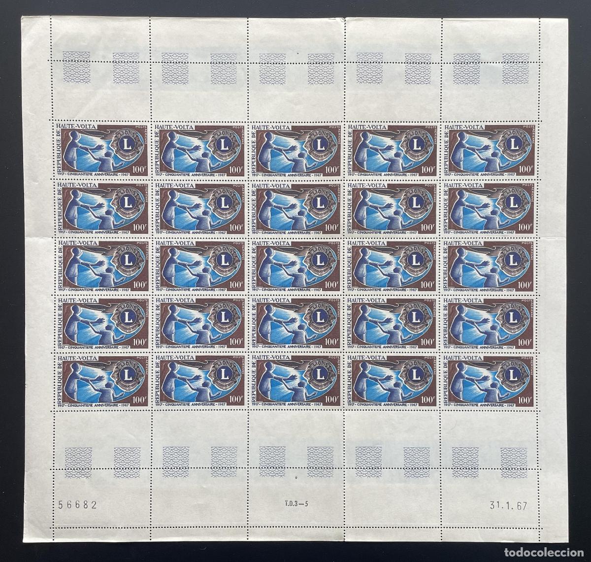 Sellos: Alto Volta 1967 YT PA 34 bloque Lions International aniversario