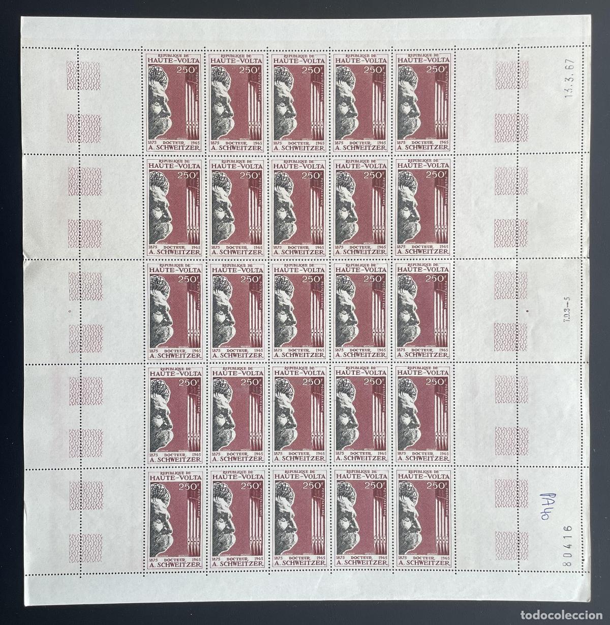 Sellos: Alto Volta 1967 YT PA 40 bloque Albert Schweitzer doctor Nobel