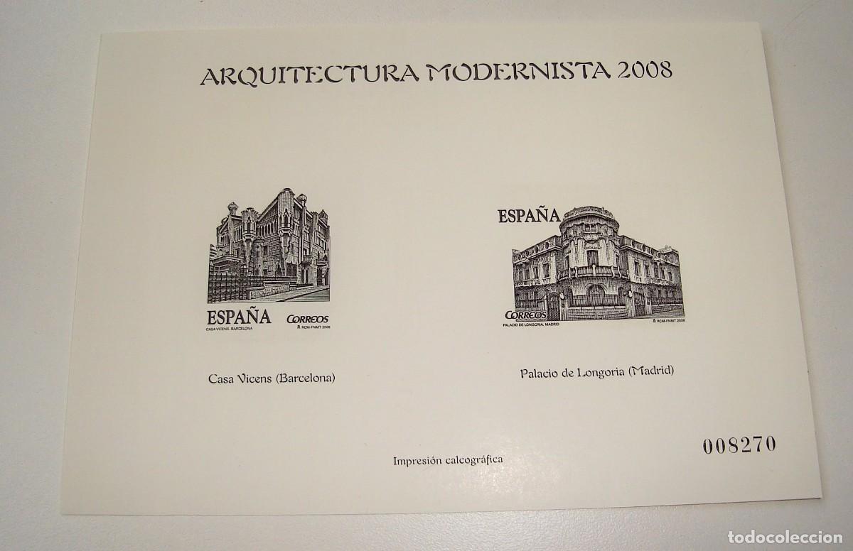 Sellos: FILATELIA CORREOS PLIEGO IMPRESION CALCOGRAFICA ARQUITECTURA MODERNISTA 2008 LOTE 28