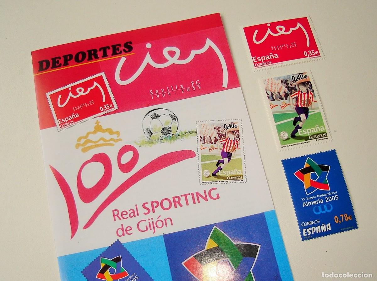 Sellos: FILATELIA CORREOS PLIEGO SELLOS DEPORTES SEVILLA FC REAL SPORTING ALMERIA 2005 LOTE 34