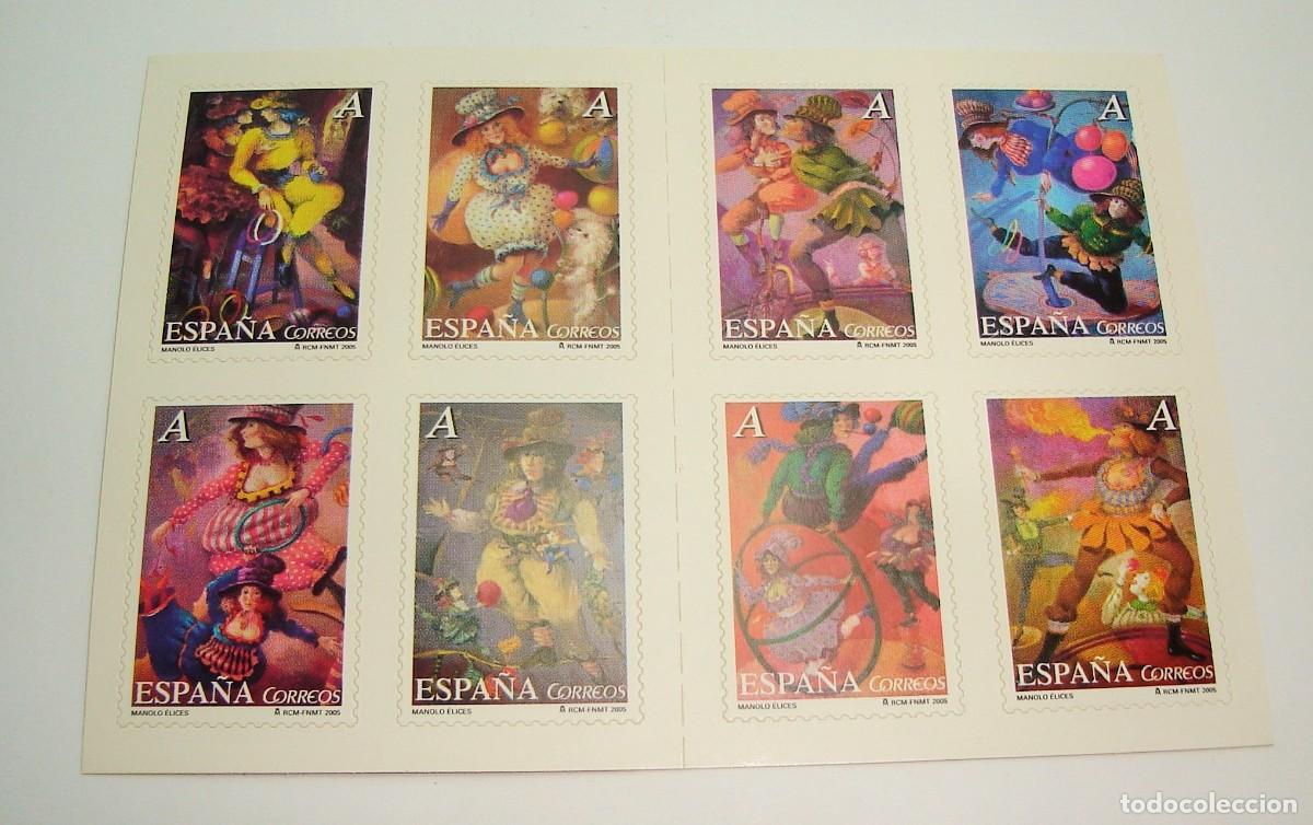 Stamps: FILATELIA CORREOS PLIEGO SELLOS MANOLO ELICES SERIE EL CIRCO LOTE 95