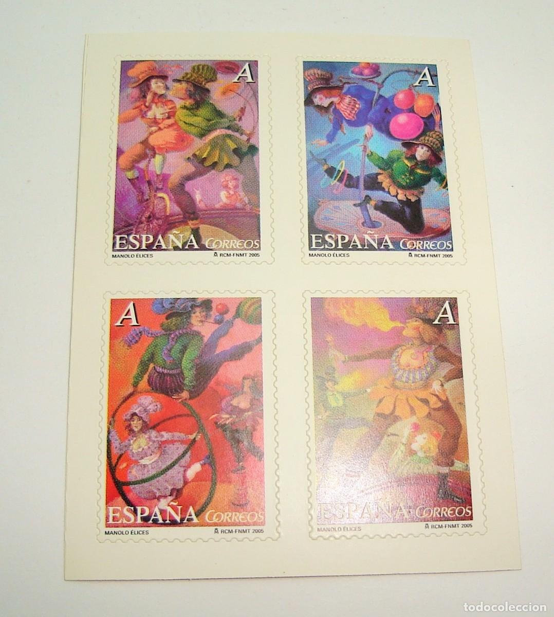 Stamps: FILATELIA CORREOS PLIEGO SELLOS MANOLO ELICES SERIE EL CIRCO LOTE 96
