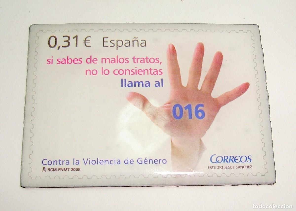 Sellos: FILATELIA CORREOS IMAN DE NEVERA SELLO SI SABES DE MALOS TRATOS NO LO CONSIENTAS LOTE 98