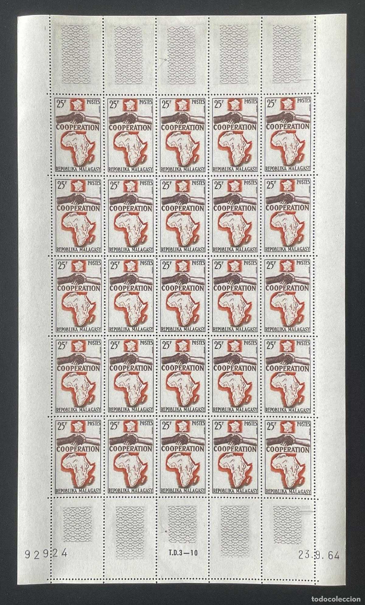 Briefmarken: Madagascar 1964 YT 399 bloque cooperaci&oacute;n &Aacute;frica mapa manos