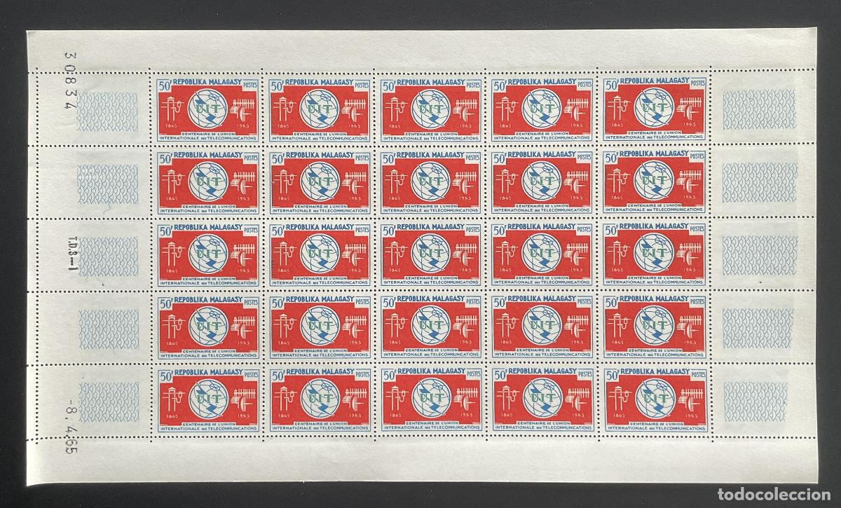 Briefmarken: Madagascar 1965 YT 406 bloque centenario UIT telecomunicaciones globo