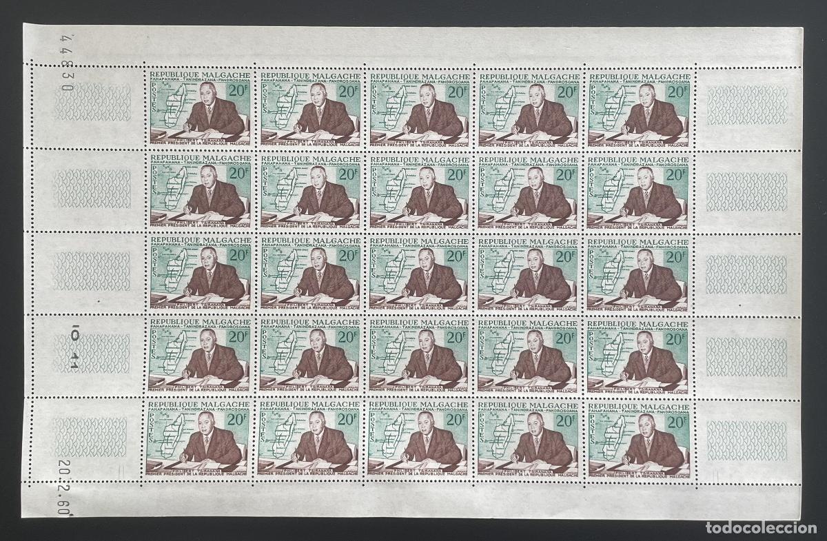 Timbres: Madagascar 1960 YT 353 bloque Presidente Tsiranana mapa isla
