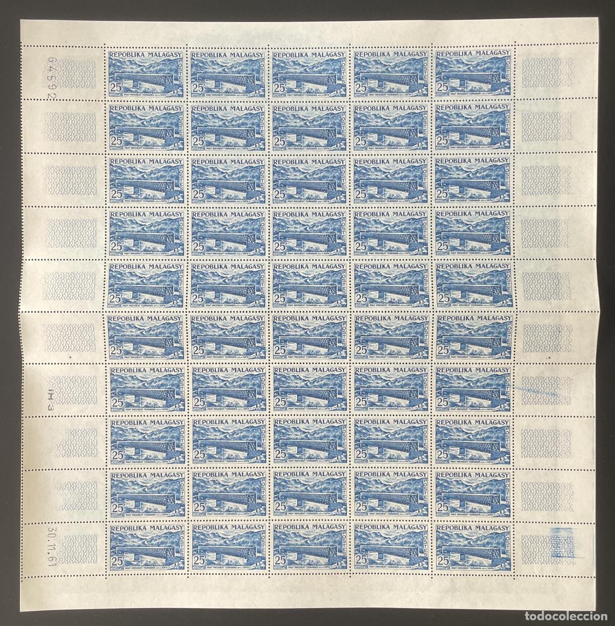 Timbres: Madagascar 1962 YT 361 puente tabla Presidente Tsiranana presa paisaje