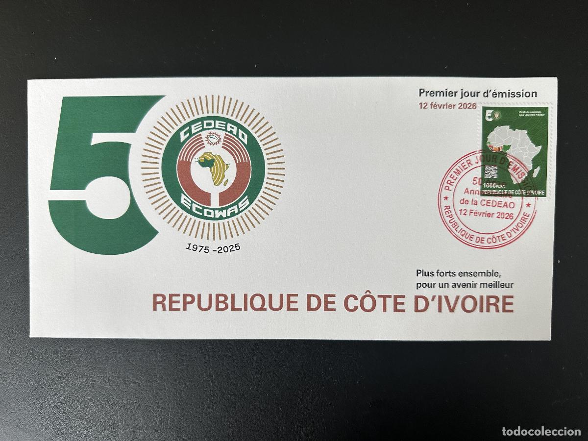 Sellos: Costa de Marfil 2026 FDC CEDEAO 50 a&ntilde;os 1975 2025 &Aacute;frica cooperaci&oacute;n