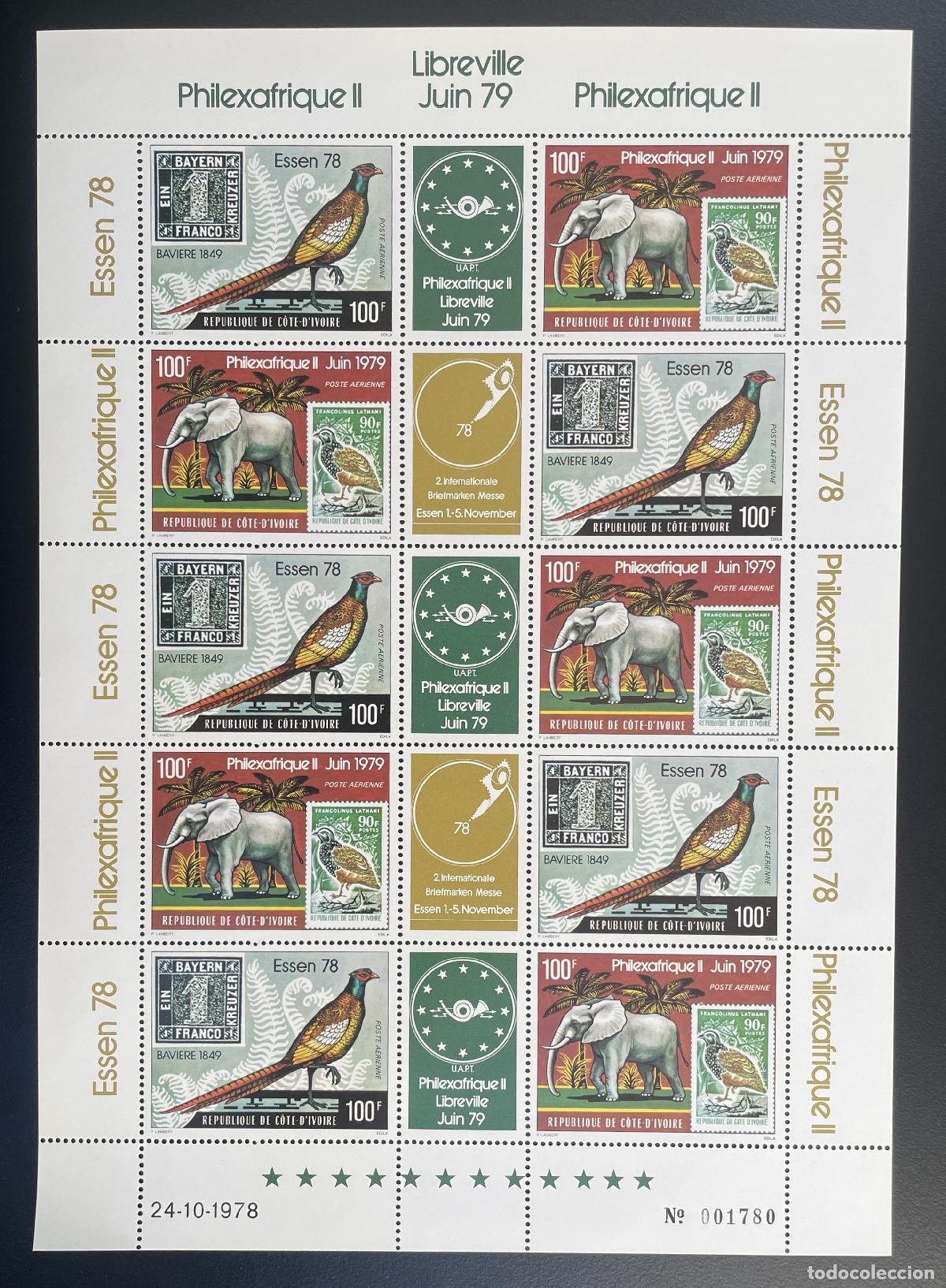 Sellos: Costa de Marfil 1978 YT PA 70A tabl&oacute;n Philexafrica II Essen 78 elefante fais&aacute;n