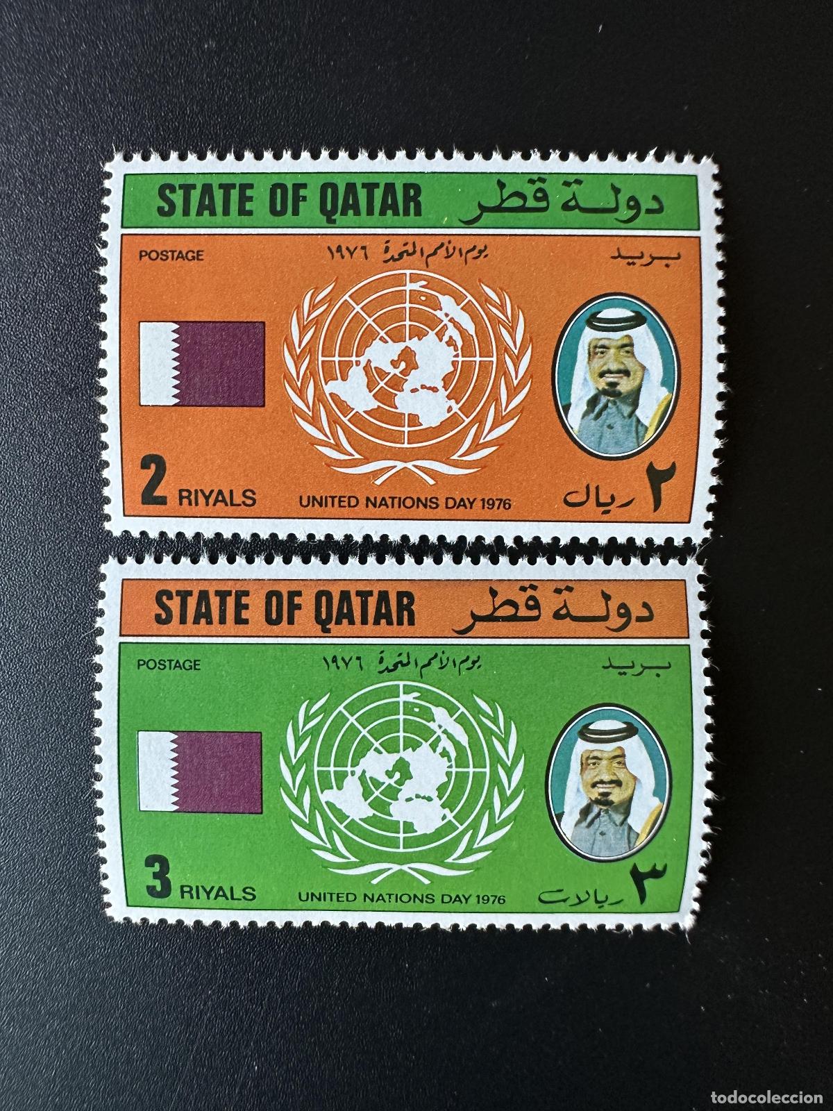 Sellos: Qatar 1976 Mi. 713 - 714 D&iacute;a de la Bandera las Naciones Unidas Emirato Rials