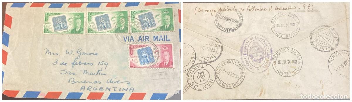 Stamps: O) 1934 BARBADOS, RETURNED BECAUSE THE RECIPIENT COULD NOT BE FOUND, BRITANIA,KING GEORGE VI, MULTIP