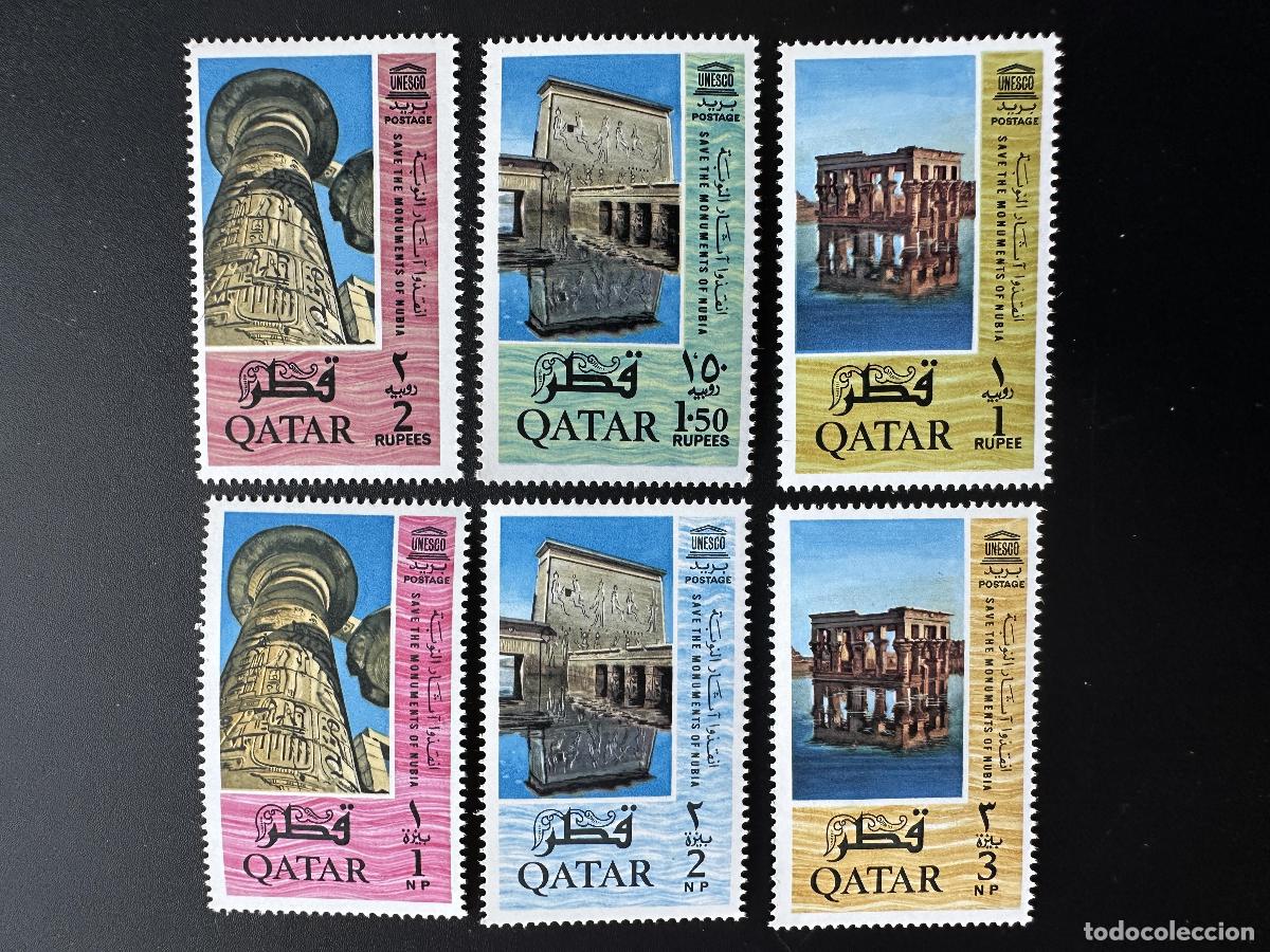 Sellos: Qatar 1965 Mi. 47 - 52 UNESCO Salvaguarda los monumentos del Antiguo Templo de Nubia Philae