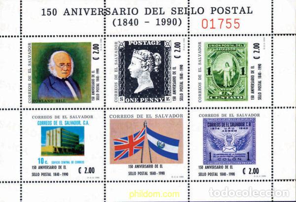 Sellos: 359138 MNH EL SALVADOR 1990 150 ANIVERSARIO DEL PRIMER SELLO