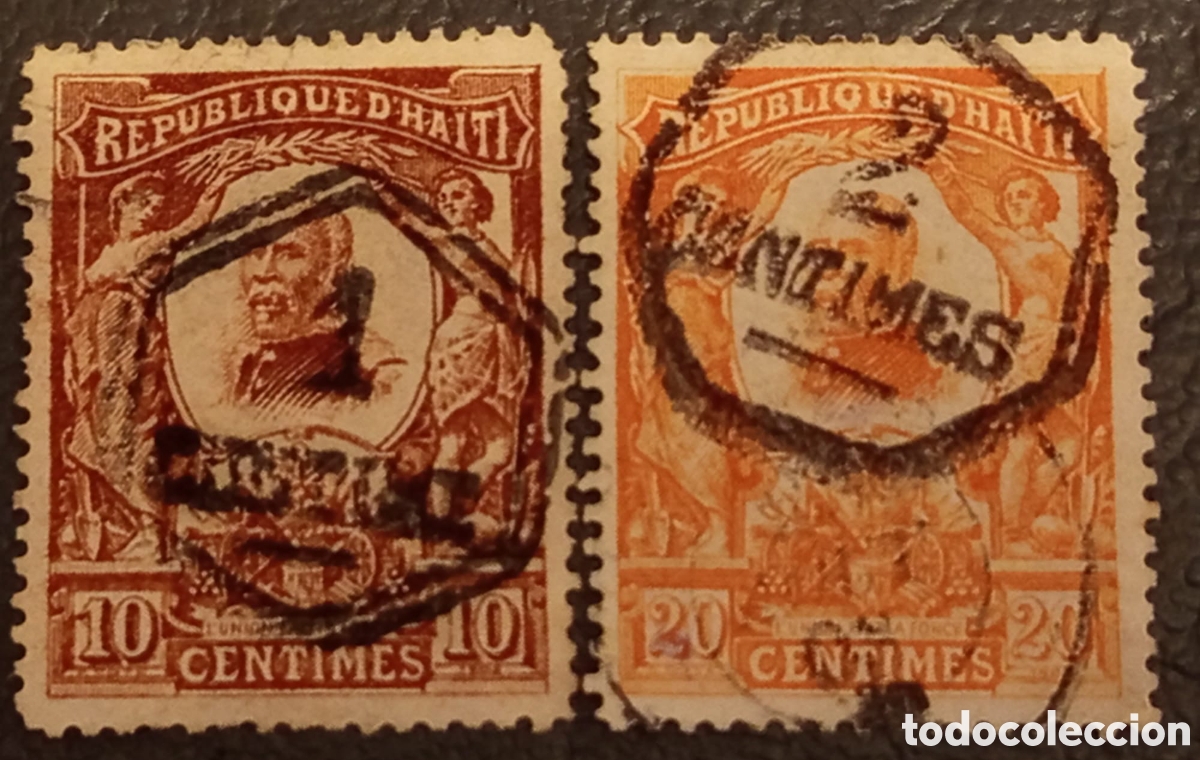 Sellos: HAIT&Iacute; 1908 Mi#123a + Mi#126B &ndash; 1 Centime sobre 10c y 2 Centimes sobre 20c &ndash; Usados