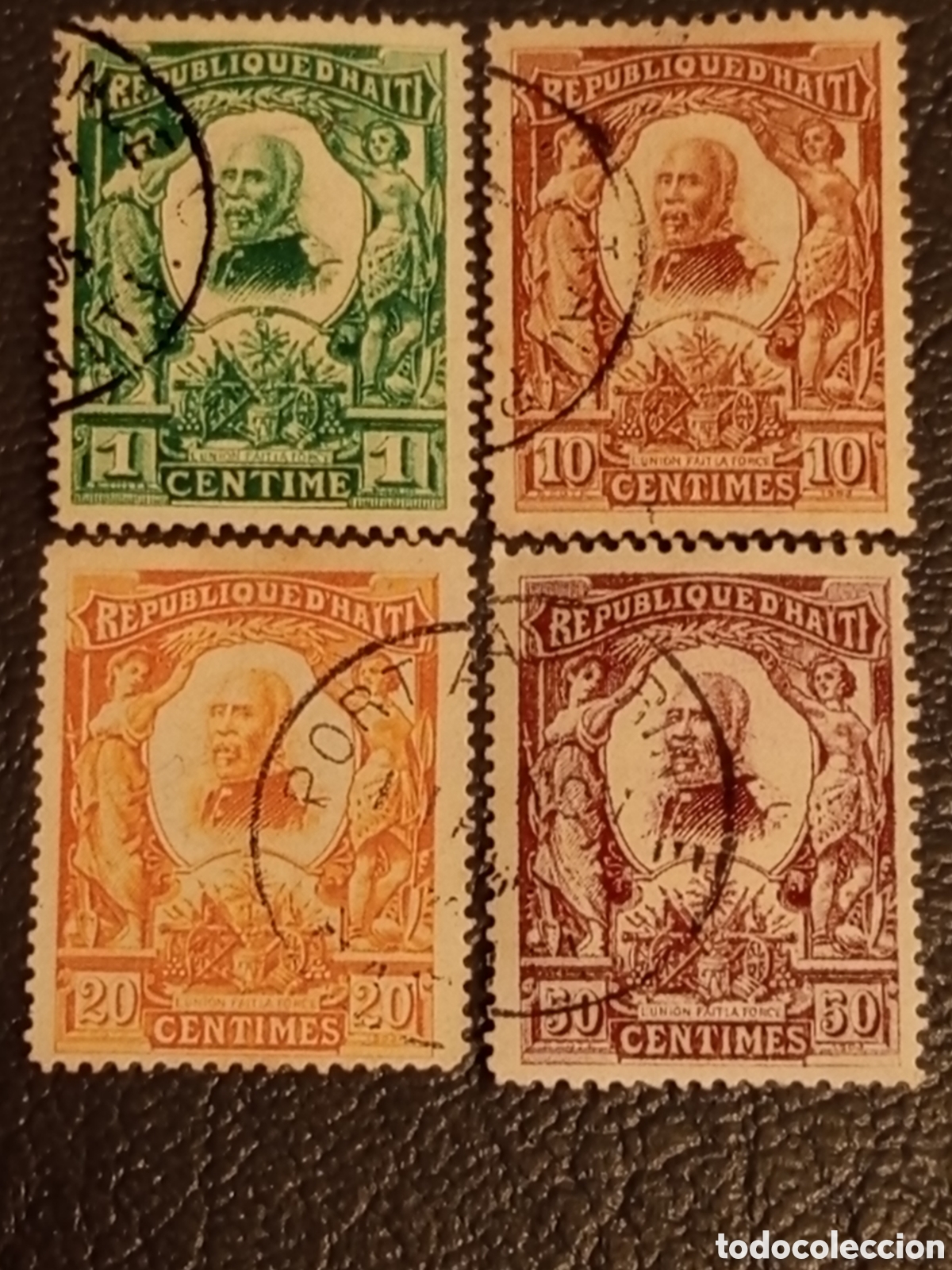 Sellos: Lote 4 Sellos Hait&iacute; 1904 - Gral. Nord Alexis - 1c a 50c Usados (Scott #96, #99, #100, #101)