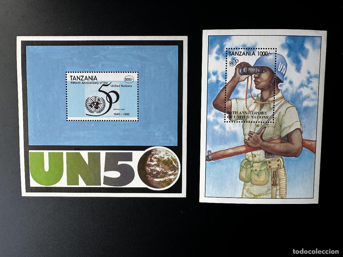 Sellos: Tanzania 1995 Mi. Bl. 289 Casco azul de 50 a&ntilde;os las Naciones Unidas para el mantenimiento la paz