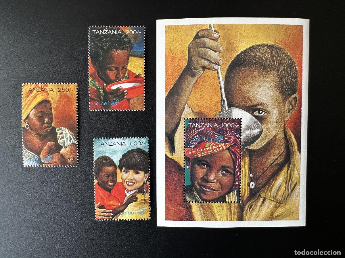 Sellos: Tanzan&iacute;a 1996 Mi. 2458 - 2460 Bl. 338 Ayuda humanitaria del UNICEF para los ni&ntilde;os