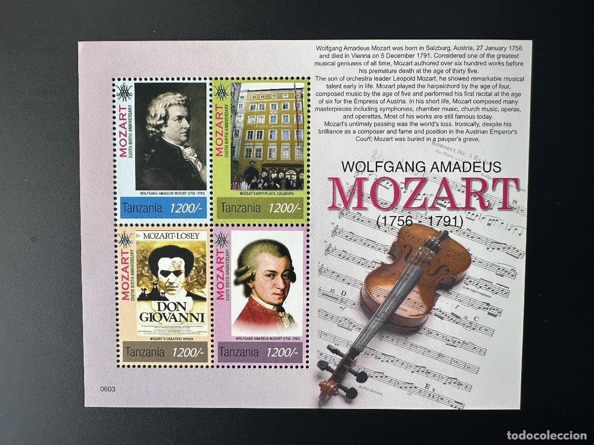 Sellos: Tanzania 2006 Mi. Bl. 4362 - 4365 Mozart Wolfgang Amadeus compositor m&uacute;sica