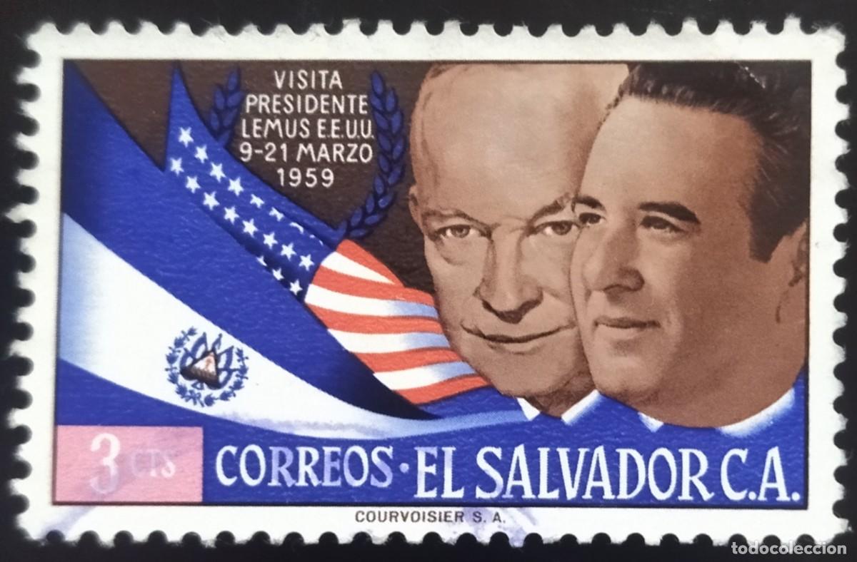 Sellos: EL SALVADOR 1959 Visita del presidente Lemus a Estados Unidos. USADO.