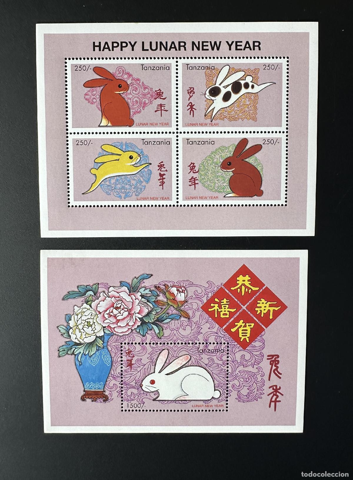Sellos: Tanzania 1999 Mi. 3157-3160 Bl. 427 A&ntilde;o Nuevo chino conejos zod&iacute;aco