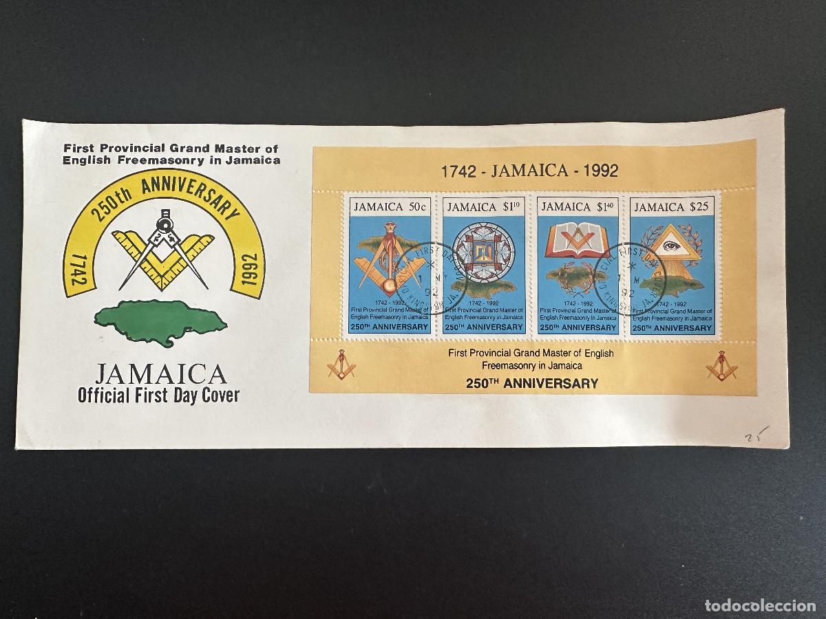 Sellos: Jamaica 1992 FDC Mi. Bl. 36 Francmasoner&iacute;a Mag&iacute;ster