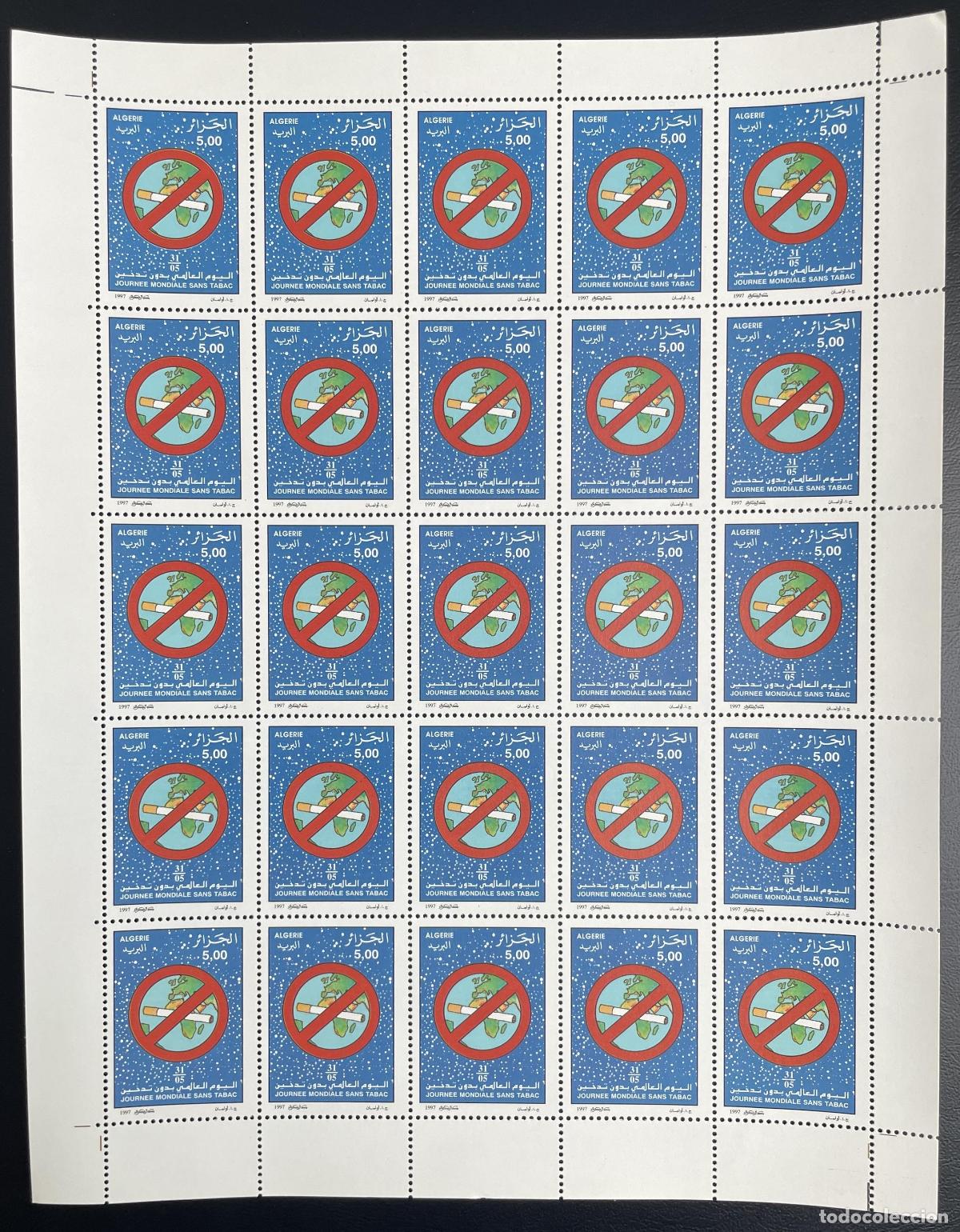 Sellos: Argelia 1997 YT 1134 plank D&iacute;a Mundial Sin Tabaco salud antitabaco
