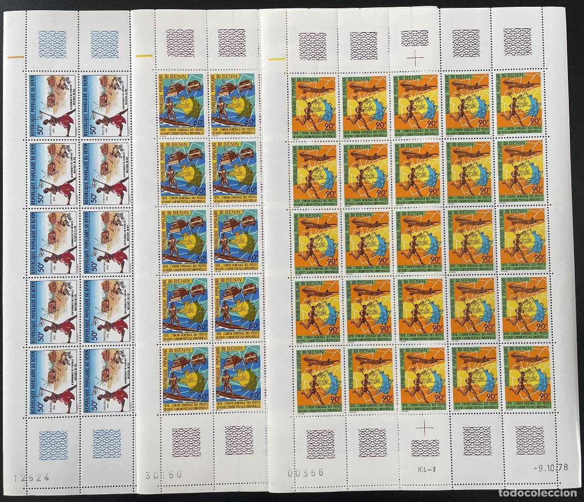Sellos: Benin 1978 YT 434-436 board UPU Uni&oacute;n Postal Universal Barco avi&oacute;n