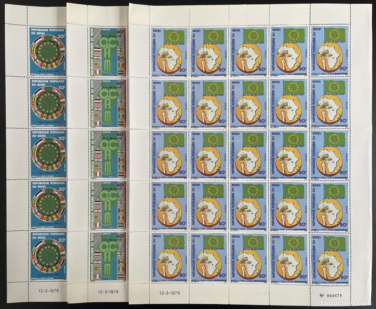 Sellos: Ben&iacute;n 1979 YT 438-440 hoja de cart&oacute;n sobrecargada mapa &Aacute;frica cumbre bandera OCAM