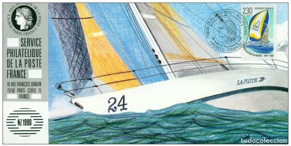 Sellos: 066 Mapa oficial de la exposici&oacute;n: Nueva Zelanda 1990 Francia barco vela FDC