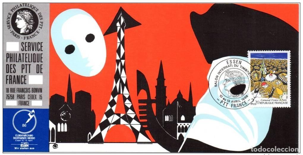 Sellos: 025 Mapa oficial Exposici&oacute;n Essen 1986 Francia FDC Carnaval Venecia