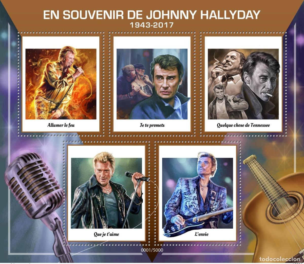 Sellos: Miniaturas y sellos Johnny Hallyday 1943 - 2017 recuerdo tributo COLLECTOR 5000 ex
