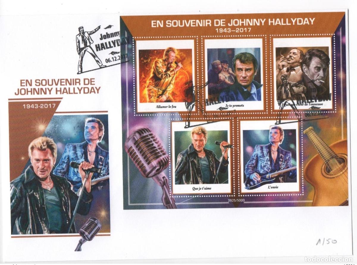 Sellos: Sobre de coleccionista Johnny Hallyday 1943 - 2017 sello recuerdo en homenaje n&deg; 1
