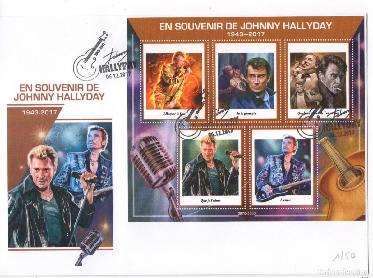 Sellos: Sobre de coleccionista Johnny Hallyday 1943 - 2017 sello recuerdo en homenaje n&deg; 2