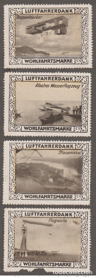 Timbres: 4 marcas comerciales Cinderellas Luftfahrerdank Doppeline Decker Albabros Zeppelin Avio