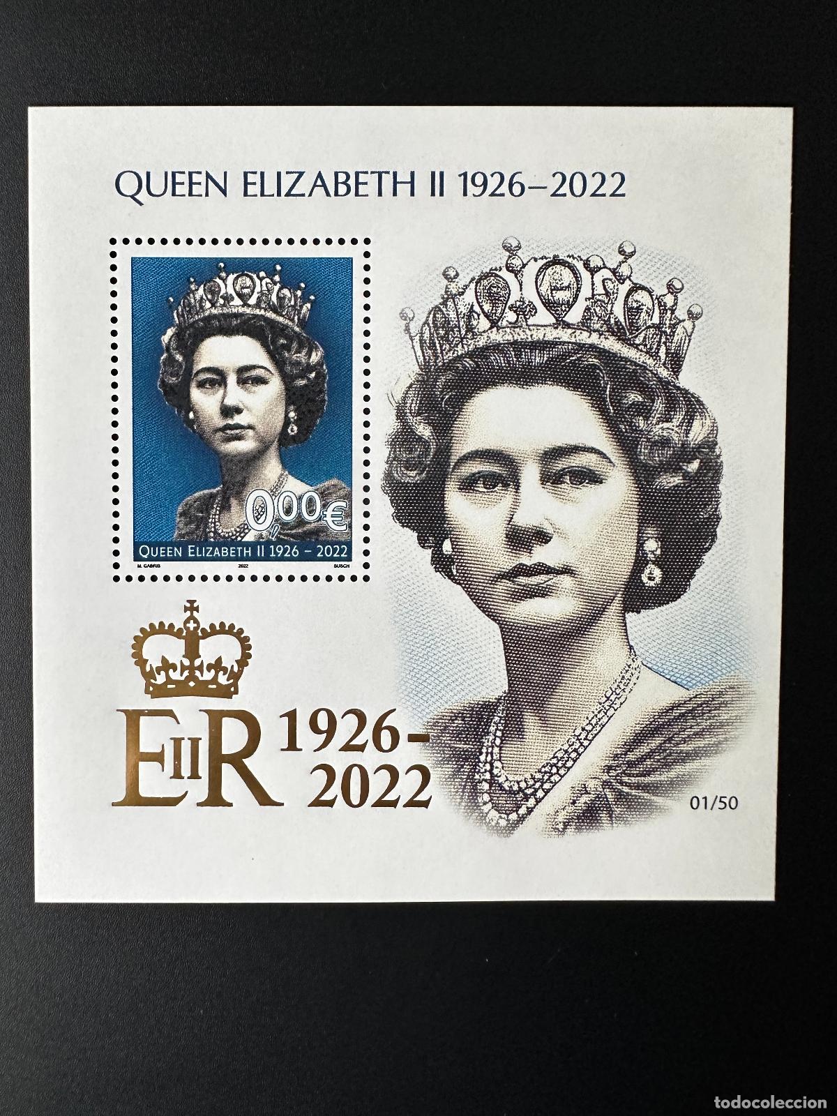 Sellos: 0&euro; 2022 - L&aacute;mina de recuerdo dorada (1) 'Reina Isabel II' Matej Gabris