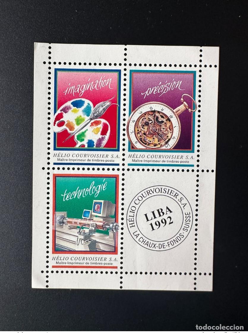 Sellos: Adhesivo de H&eacute;lio Courvoisier La-Chaux-De-Fonds 1992 exposici&oacute;n filat&eacute;lica Liba