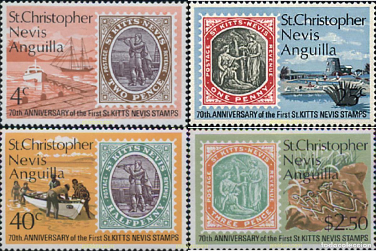 Sellos: 40109 MNH SAN CRISTOBAL-NEVIS-ANGUILLA 1973 70 ANIVERSARIO DEL PRIMER SELLO DE St. KITTS-NEVIS