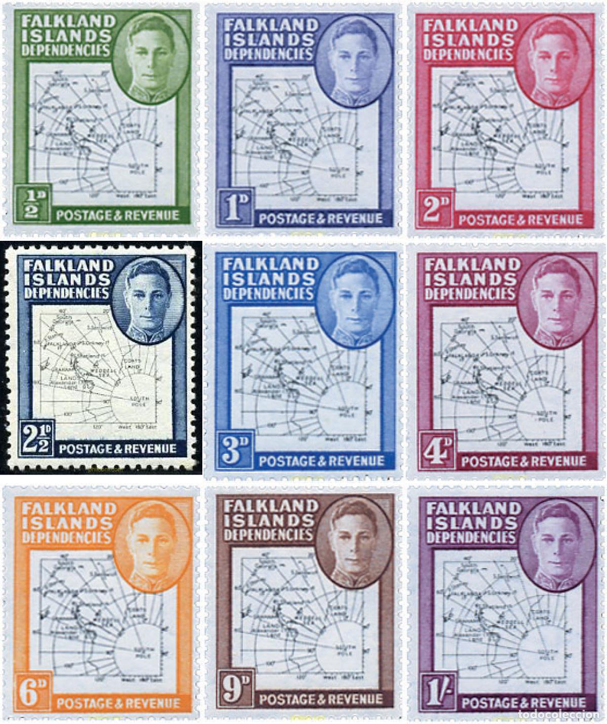 Sellos: 62381 HINGED FALKLAND. Dependencias 1948 MAPA DE LAS ISLAS FALKLAND
