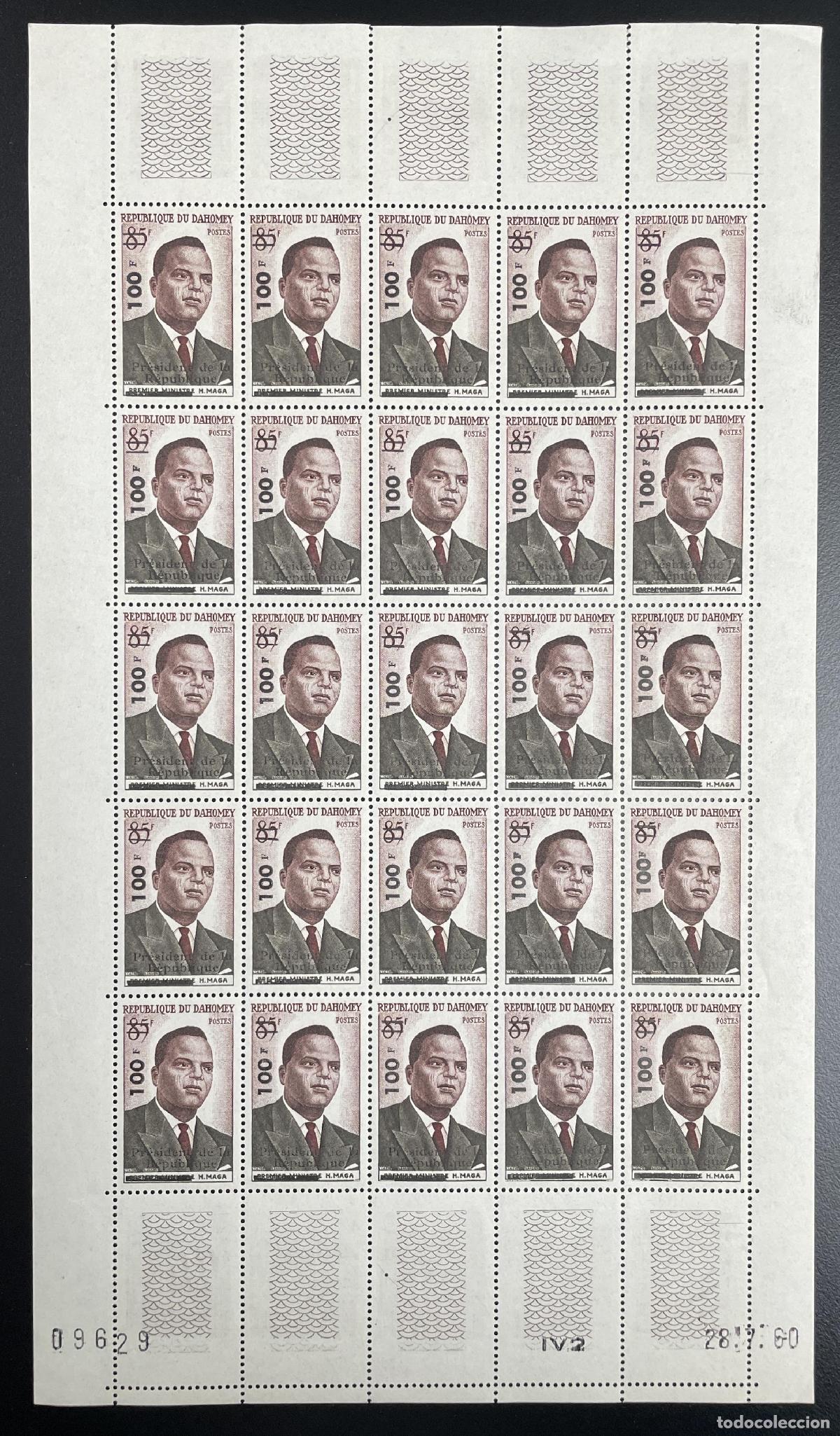Sellos: Dahomey 1961 YT 167 tabl&oacute;n El presidente Hubert Maga sobrecarg&oacute; 100F