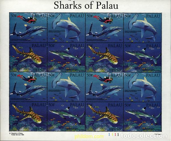 Sellos: 155574 MNH PALAU 1993 TIBURONES DE PALAU
