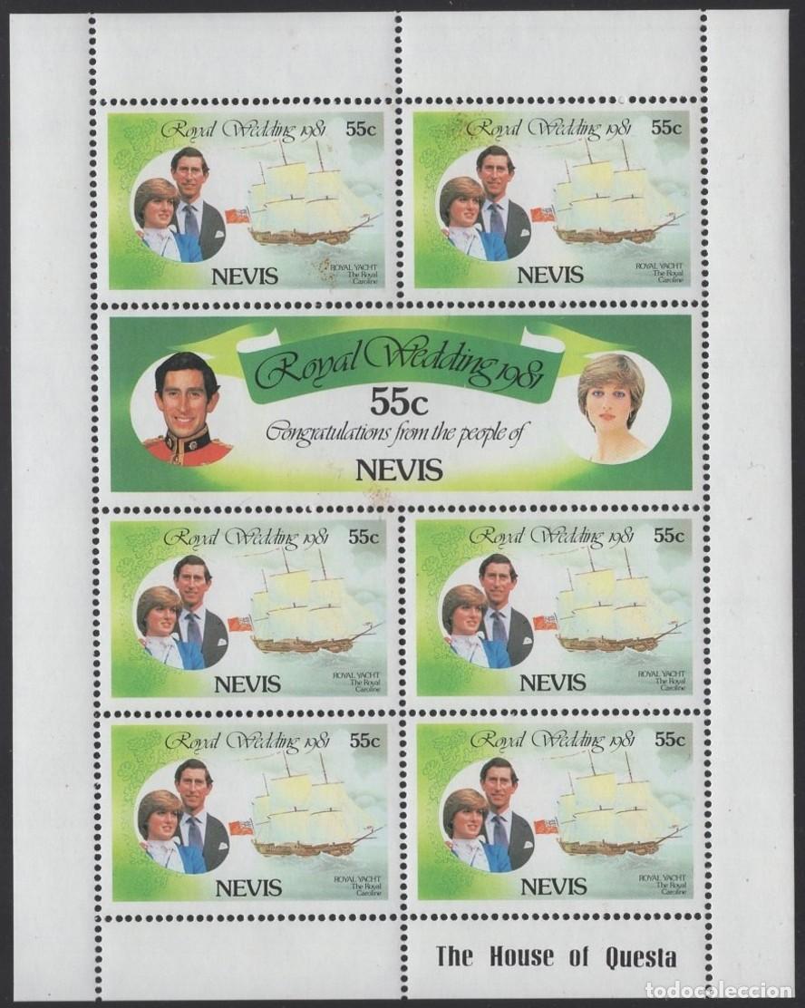 Sellos: NEVIS 1981 SHEET MNH PRINCE CHARLES PRINCESS DIANA ROYAL WEDDING BODA REAL REALEZA ROYALTY